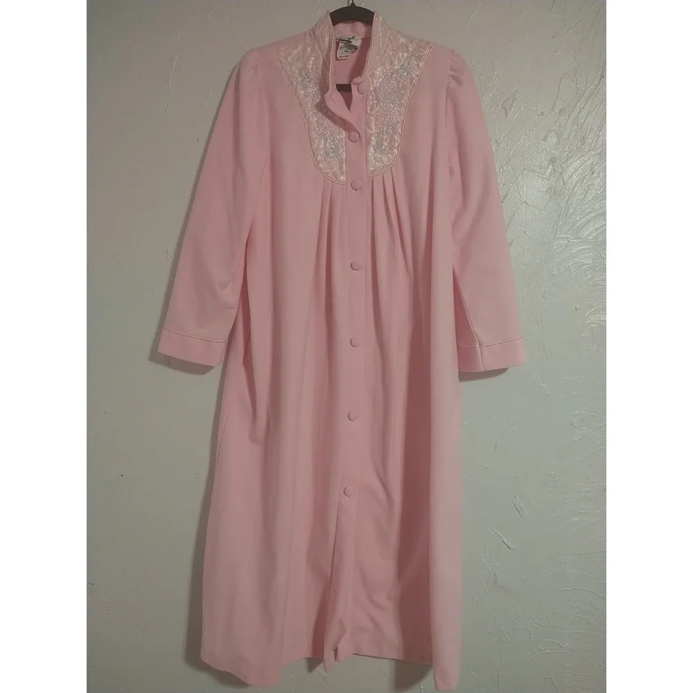 Apostrophe Robe Ladies‎ M(12-14) Pink Lace Button Down Long Sleeve Soft Sleep